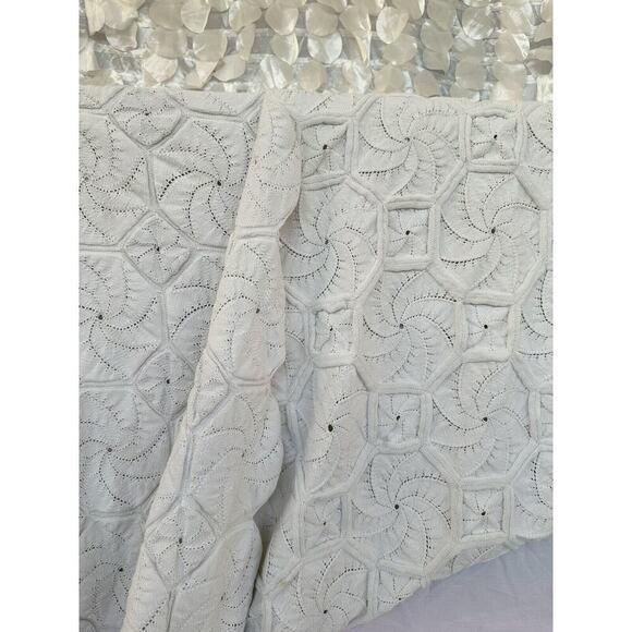 Handmade Knit Cream 100% COTTON blanket Coastal Textured Boho Pinwheel - Picture 3 of 7